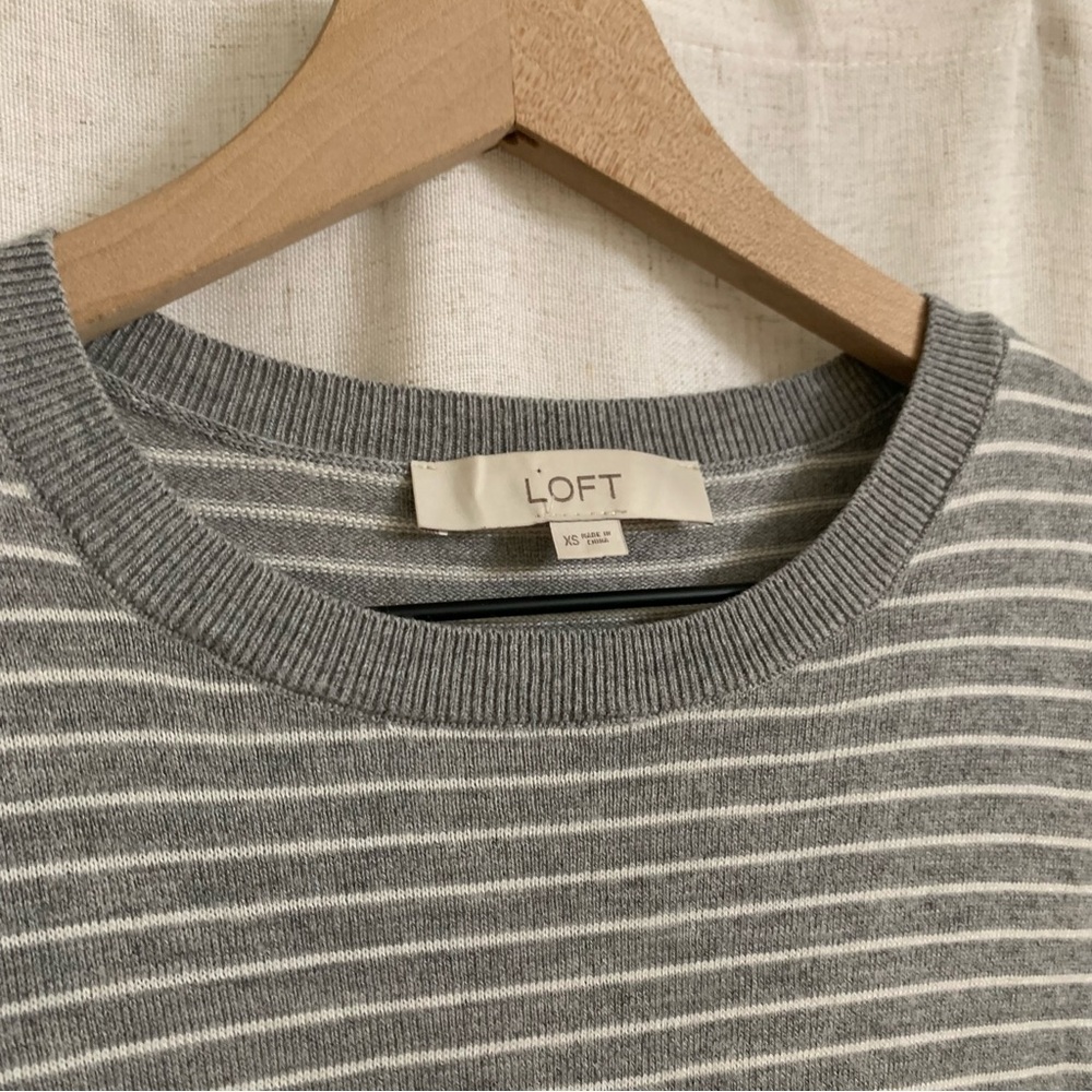 LOFT Wool Blend Gray and White Breton Stripe Longsleeve Sweater XS - Picture 3 of 5